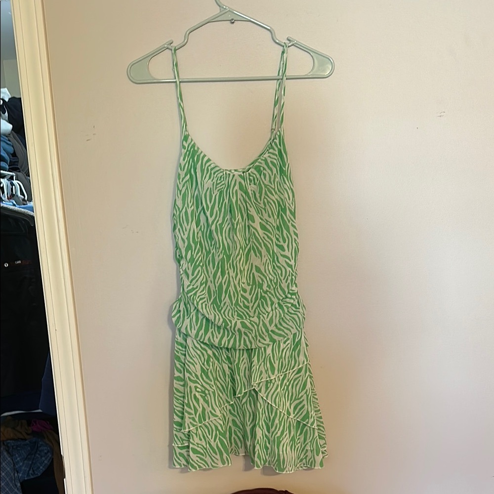 Diane Von Furstenberg Green and White Mini Dress